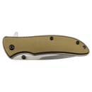 The Bison River 4 1/4″ Everyday Carry Knife by Bison River is displayed in a closed position on a white background, showcasing its metallic gold handle accented with black screws and a durable stainless steel blade. This stylish knife blends modern design with everyday functionality.