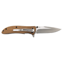 The Bison River 4 1/4″ Everyday Carry Knife by Bison River features a wooden handle engraved with the text “BISON RIVER,” silver metal accents, and a pointed stainless steel blade. Shown open on a white background, this folding pocket knife is designed for everyday use.