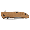 The Bison River 4 1/4″ Everyday Carry Knife by Bison River features a folding design with a wooden handle and a partially visible stainless steel blade, shown closed against a white background—an ideal EDC knife that combines convenience with stylish craftsmanship.