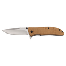 The Bison River 4 1/4″ Everyday Carry Knife by Bison River features a stainless steel blade and a light brown wooden handle, displayed open against a plain white background. Combining durability with timeless style, this folding pocket knife is perfect for everyday carry.