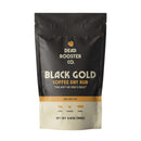 A 3.6oz (102g) black and tan bag of Dead Rooster Co. Black Gold Coffee Rub, labeled with the phrase “This ain’t no fools gold!”, makes an ideal coffee rub or steak rub for beef, chicken, and pork.