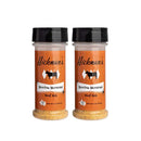 Two containers of Hickman's Bovine Bonanza Beef Rub | Pack of 2 by Hickman's BBQ, with orange cow-themed labels and black lids, are side by side against a white background.