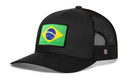 Show your Brazilian pride in style with the Haka Hat Brazil Flag International Trucker Hat. This black mesh Brazilian snapback by Haka Hat features a structured front panel, a curved brim, and a bold patch of the Brazil flag on the front.