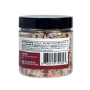 Clear jar of B.T. Leigh’s Aleppo & Garlic Finishing Salt, featuring a nutrition facts label, ingredient list, and barcode.