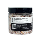 Clear plastic jar of B.T. Leigh’s Habanero & Orange Finishing Salt with a label listing food pairings and a QR code.