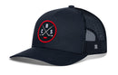 Check out the Haka Hat Columbus Hockey Trucker Hat | CBS X Snapback by Haka Hat—a black mesh trucker snapback cap featuring a red and white circular CBS X embroidered patch on the front with crossed hockey sticks and the letters B, C, and S. It’s the perfect accessory for any Columbus hockey hat enthusiast!.