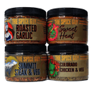 The Spice Guy Commander In Mischief Box includes four spice jars with vibrant illustrated labels—an ideal BBQ gift set or a great choice for anyone wanting premium grilling spices to elevate every meal.
