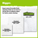 Three cleaning cloths are shown by size on a green and white background. Crocodile Cloth® Grill Wipes (10" x 15") are much bigger than standard wipes (10" x 10") or typical grill wipes (7" x 7"), making them ideal for outdoor cooking equipment.