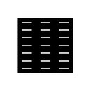 The DDR Fab Custom Charcoal Grate (19" x 19") features a black square design with five evenly spaced horizontal white dashed lines, resembling a grill grate, on a white background.