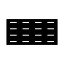 The DDR Fab Custom Charcoal Grate (24" x 12") is a black rectangle with four rows of four evenly spaced white horizontal stripes, set against a white background.