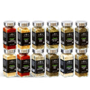 The Spice Lab Organic Spice Set - 12 Jars by The Spice Lab features twelve USDA certified organic dried spices and herbs, each neatly arranged in two rows of square glass jars with silver lids and black labels—including garlic, paprika, rosemary, basil, bay leaf, and more—making it the ideal starter spice set for your kitchen.