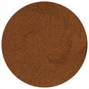 A circular mound of The Spice Lab Organic Ground Allspice, a finely ground brown powder, is seen from above on a white background.