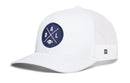 Show your Dallas football pride with the Haka Hat Dallas Trucker Hat, a gray and white snapback featuring a blue circular patch with the letters D A L and a small football icon on the front.