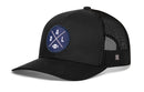 Haka Hat’s Dallas Trucker Hat in Gray-White features a curved brim and breathable mesh back. The front sports a round blue patch with crossed lines, DAL lettering, and a football icon at the center—perfect for showcasing true Dallas football pride.