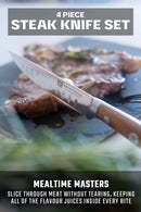 Dalstrong Gladiator 5 inch steak knife set with German steel blades and durable  wood handles. In box that easily makes great gift.  Stays sharper longer and slices without tearing meat. 