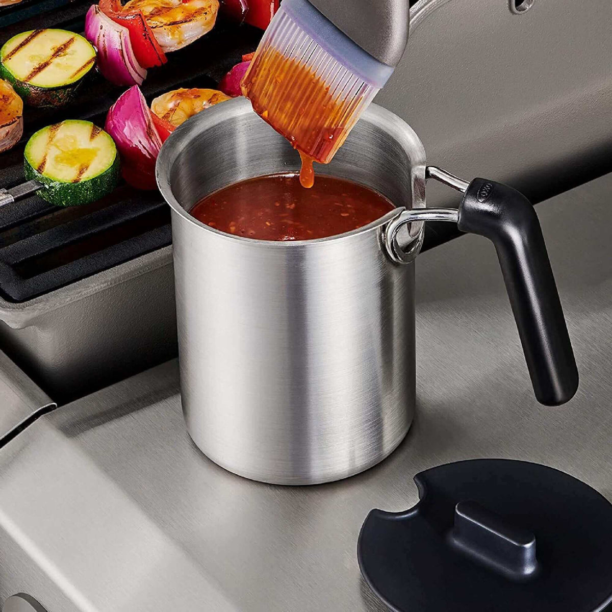 DDR BBQ Supply Grilling Sauce Basting Pot & Brush Set – 18 oz