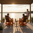 DDR BBQ Supply dark wood and orange poly lumber Adirondack glider swivel chair with contoured seat and back.
