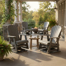 DDR BBQ Supply Driftwood Grey poly lumber Adirondack glider swivel chair with contoured seat and supportive back. Outdoor furniture.