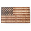 DDR BBQ Supply American flag end grain hardwood cutting board with engraved stars and stripes, top view.