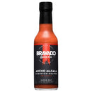 DDR BBQ Supply Bravado Spice Ancho Masala Scorpion-Reaper hot sauce bottle with a black label on a red background.