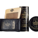 DDR BBQ Supply Immaculate Beard grooming kit featuring a Daybreak wash bar, oil, balm, and wooden comb.