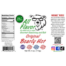 DDR BBQ Supply Pawpa Flavor All Flavor Bearly Hot seasoning label featuring a bear logo and nutrition facts.