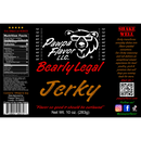 DDR BBQ Supply Pawpa Flavor Bearly Legal Jerky seasoning label with nutrition facts and branding on black background