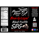DDR BBQ Supply Pawpa Flavor Bearly Legal Black Truffle SPG seasoning label with nutrition facts and truffle imagery.