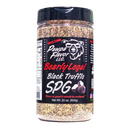 DDR BBQ Supply Pawpa Flavor Bearly Legal Black Truffle SPG seasoning in a 22 oz clear plastic shaker bottle.