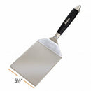 DDR BBQ Supply Braize oversized stainless steel smash burger spatula with a black handle and 5.5-inch wide blade.