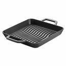 The Napoleon Cast Iron Griddle Pan for Griddles (56084) by Napoleon Grills is a rectangular, black, porcelain-coated cast iron pan with raised wavy ridges and two handles, shown on a white background.