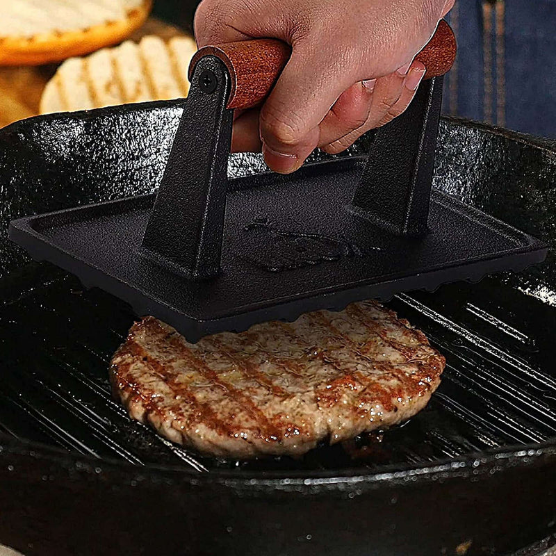 DDR BBQ Supply cast iron bacon and grill press – heavy-duty 8.5x4.1 press for flat, crispy cooking