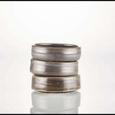 DDR BBQ Supply handmade ceramic shave bowls stacked vertically, featuring a dark rustic glaze and slip-resistant base.