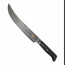 DDR BBQ Supply Spaceman Knives Interstellar butcher scimitar with a 45-layer Damascus steel blade and textured handle.