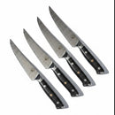 DDR BBQ Supply Spaceman Knives Interstellar Series set of four steak knives with Damascus blades and textured handles.