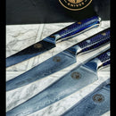 DDR BBQ Supply Spaceman Knives Interstellar Series steak knives with Damascus blades and blue honeycomb handles