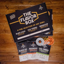 DDR BBQ Supply The Flavor Box gift set featuring three dry rub seasoning packs and stickers in a collector box.