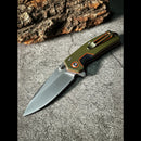 DDR BBQ Supply Spaceman Knives Galatea folding pocket knife with olive green G10 handle and stainless steel blade.