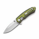 DDR BBQ Supply Spaceman Knives Galatea folding pocket knife with a green G10 handle and stainless steel blade.