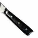 DDR BBQ Supply Spaceman Knives butcher scimitar handle featuring a black honeycomb resin grip with mosaic pin detail