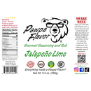 DDR BBQ Supply Pawpa Flavor Jalapeno Lime seasoning label featuring a bear logo, nutrition facts, and usage tips.