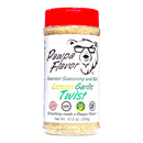 A Pawpa Flavor LLC Lemon Garlic Twist Rub & Seasoning bottle featuring a bear logo, red cap, and labels highlighting its low sodium, vegan-friendly, and gluten-free qualities. Text below reads: Everything needs a Pawpa Flavor!.