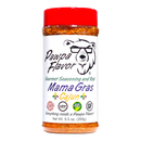 DDR BBQ Supply Pawpa Flavor Mama Gras mild Cajun seasoning and rub in a clear plastic bottle with a red lid.