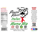 DDR BBQ Supply Pawpa Flavor Mama Mia Italian seasoning label featuring a bear logo and nutritional information.