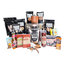 DDR BBQ Supply Manly Cans 3.5 gallon galvanized steel gift can filled with assorted snacks, coffee, and accessories.