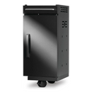 DDR BBQ Supply matte black Napoleon Rogue PRO-S under-grill storage cart with a top drawer and locking caster wheels.