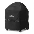 DDR BBQ Supply black Napoleon 22-inch charcoal grill cover with air vents and logo, shown on a kettle grill.