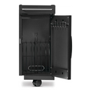 DDR BBQ Supply Napoleon Rogue PRO-S matte black storage cart with open door, internal tool hooks, and top drawer.