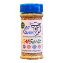 A bottle of Pawpa Flavor All Flavor OMGarlic No Salt/No Sugar Seasoning & Rub from Pawpa Flavor LLC, topped with a blue lid and showcasing a bear logo with vibrant text on the label—this gourmet blend delivers bold flavor without adding salt or sugar.