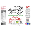 DDR BBQ Supply Pawpa Flavor Bearly Hot seasoning label featuring a bear logo, nutrition facts, and usage tips.